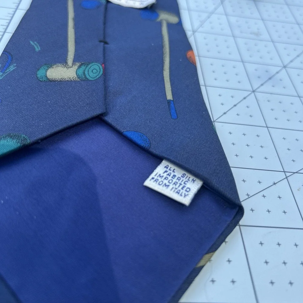 Perry Ellis Tie Features Croquet Mallet, Wickets And Balls. All Silk  Italian